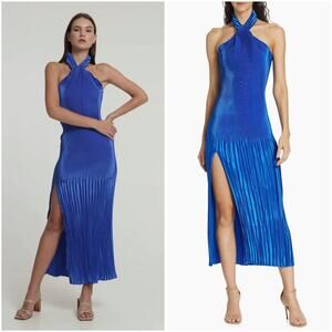 L'IDEE Soiree Sleeveless Pleated Blue Midi Gown 14 / XL